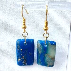 Artisan Sand & Sea Rectangle Clay Dangle Earring 1.75" Long